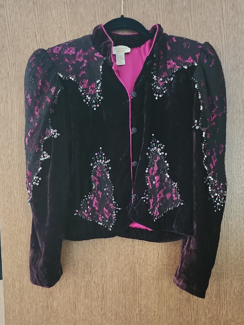 Victoria's Secret Dark Purple Velvet Jacket with Hot Pink Accents